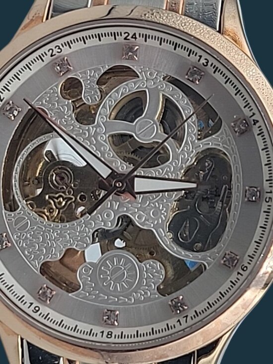 Luminous Mens Skeleton Automatic Watch 42mm T22k Gold Plated Diamond Markers main image 12